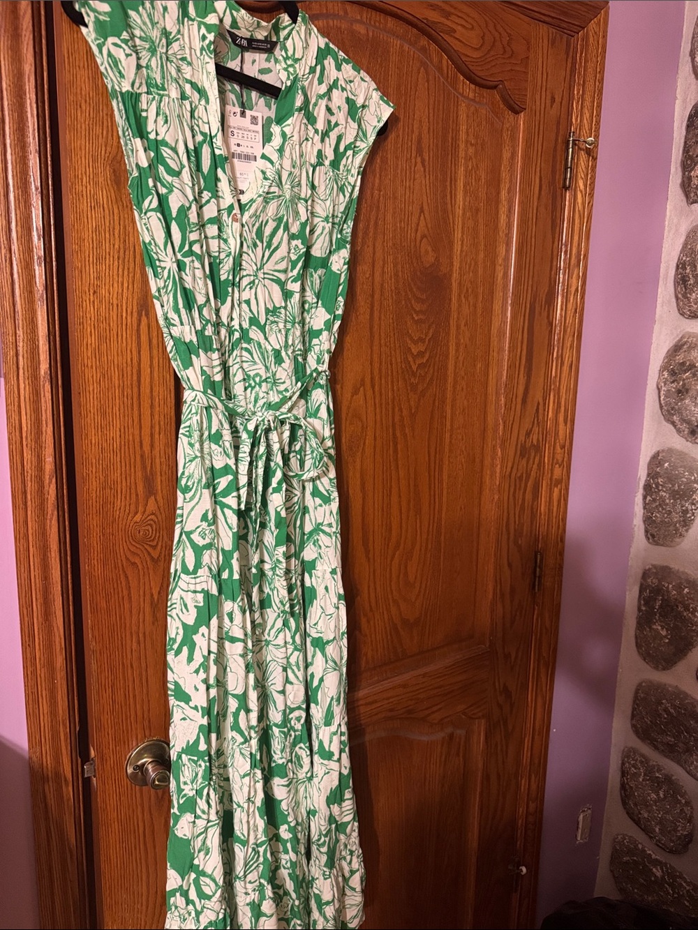 Zara Green and White Floral Wrap Maxi Dress